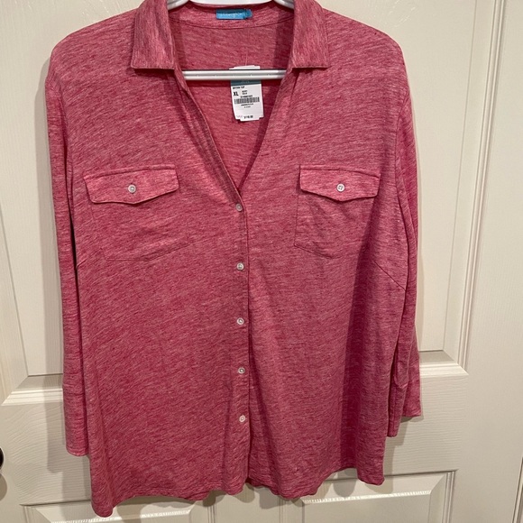 New J McLaughlin Brynn Linen Berry Red Button-Up Shirt XL - Picture 2 of 11
